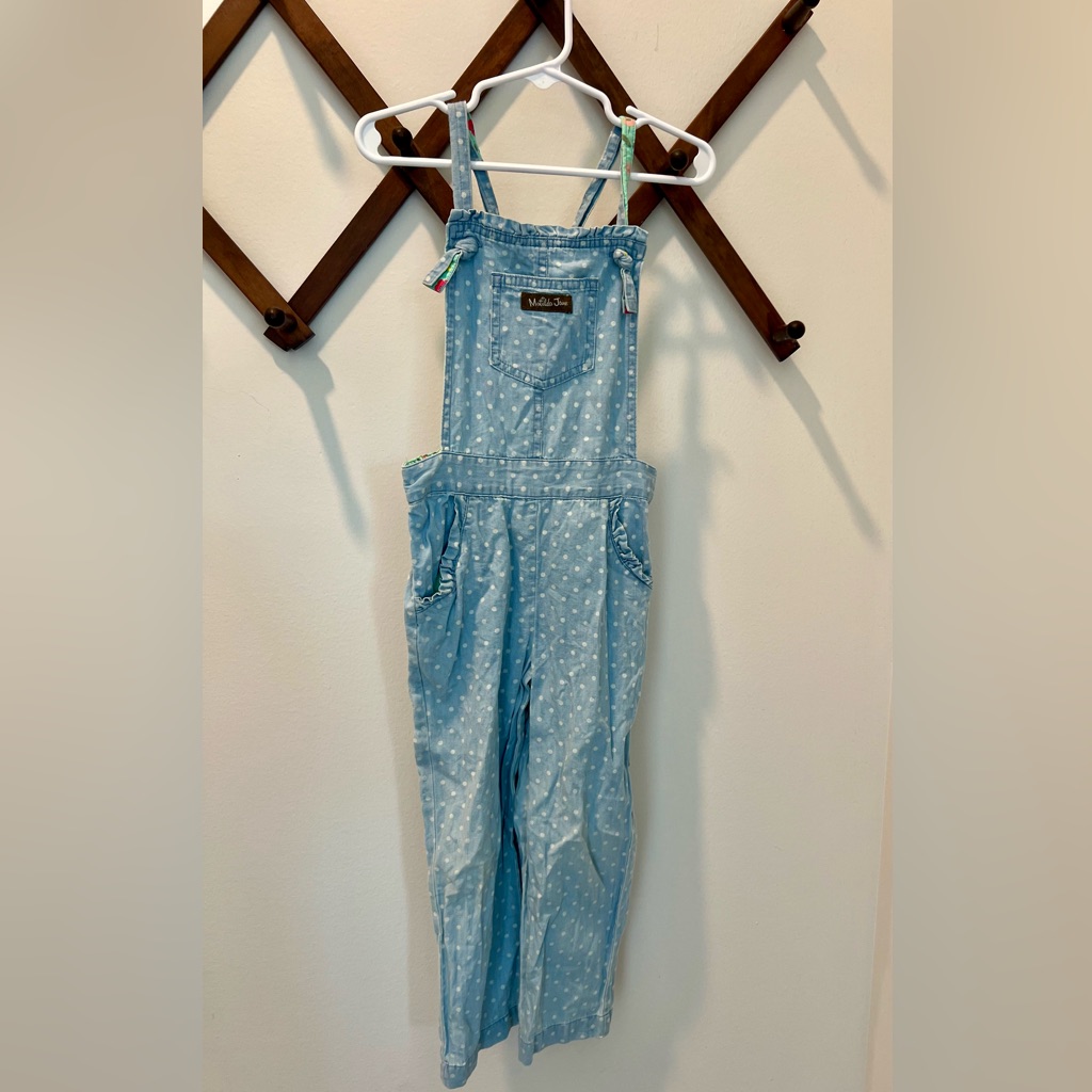 Matilda Jane Light Blue Polka Dot Overalls Size 4